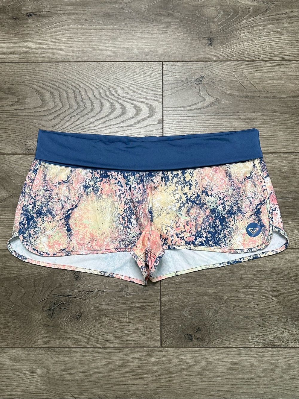 Roxy Endless Summer 1.5" Fold Over Swim Board Shorts Blue Pink Print Size XL